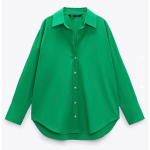 Zara Oversized Green Poplin Button Down Shirt Size S